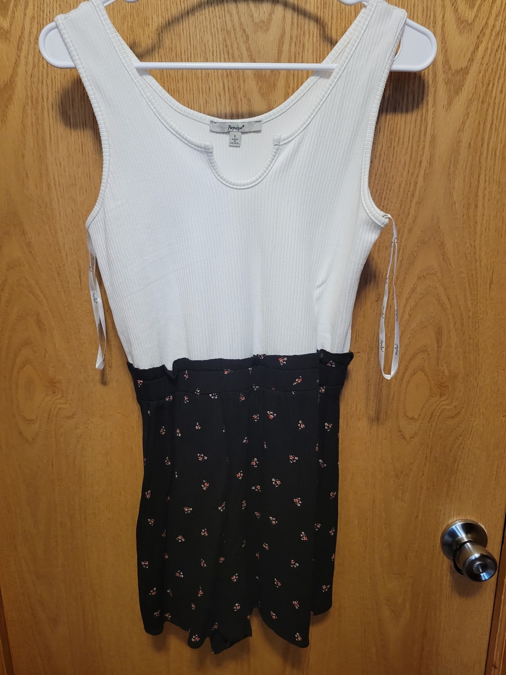 Papaya White Ribbed Tank with Black Floral Skirted Bottom